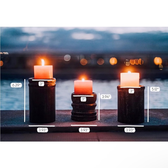 Dark gray wood Candle Holders Set of 3 - Picture 2 of 6